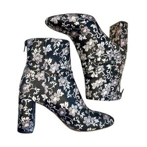 LEWIT 90s Y2K Lanzo Metallic Brocade Floral Ankle Boot Black Silver sz 8 Mobwife